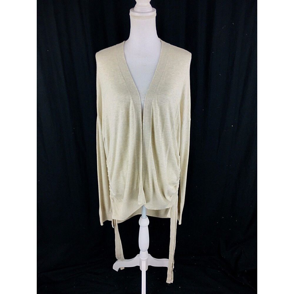 Chelsea28 Womens Open Cardigan Cashmere Blend L Large Beige Creme Ruched Natural
